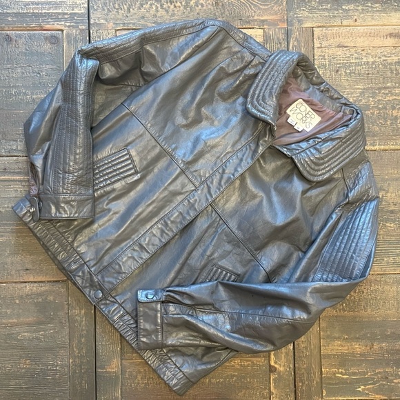 Vintage Leather Jacket bomber style 12 L corner works gray grey - Picture 2 of 8